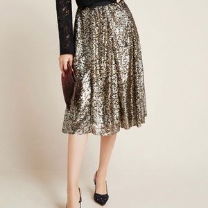 Anthropologie Gold Sequin Midi Skirt